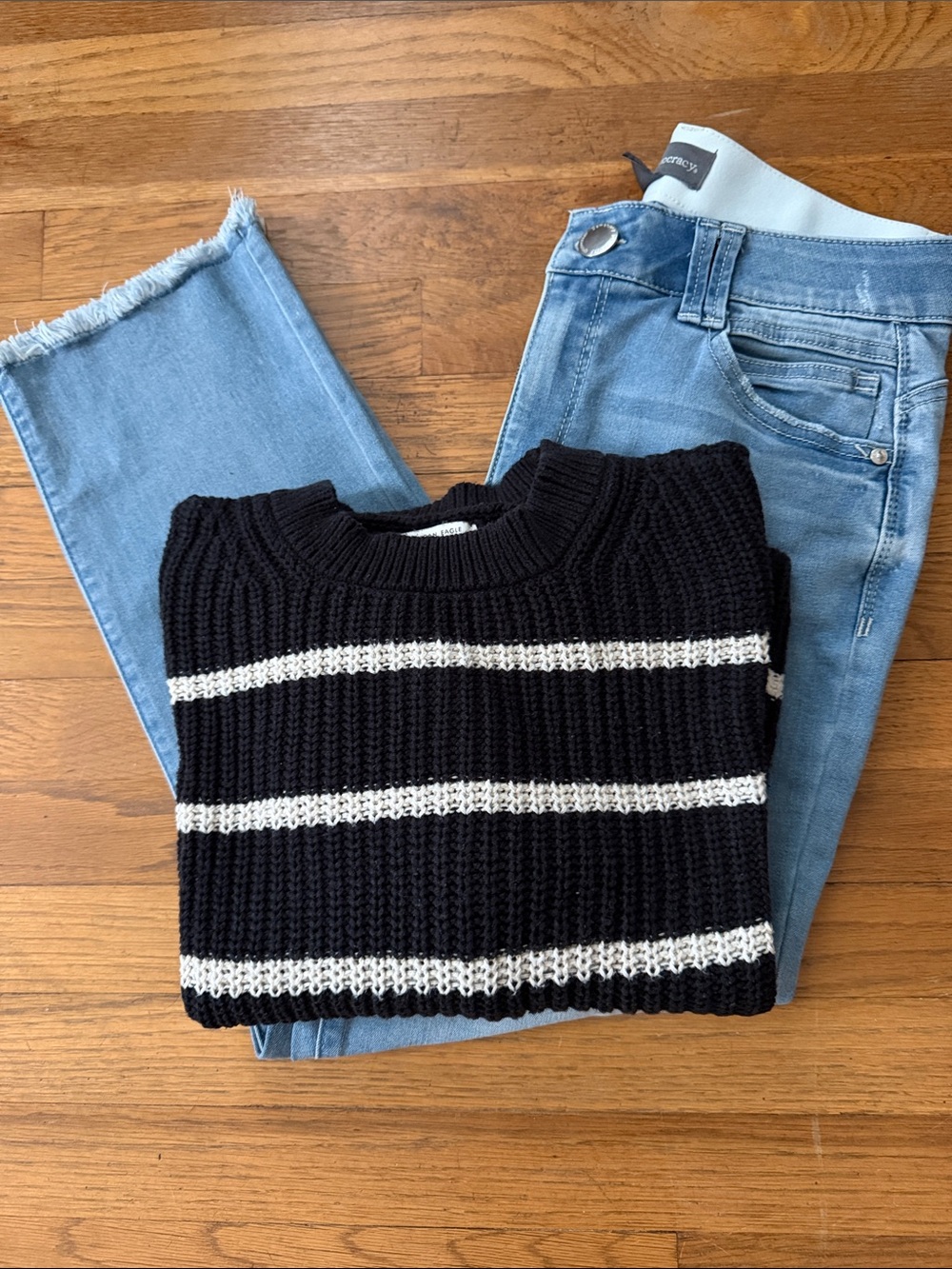 American Eagle black/cream striped sweater. Size S.